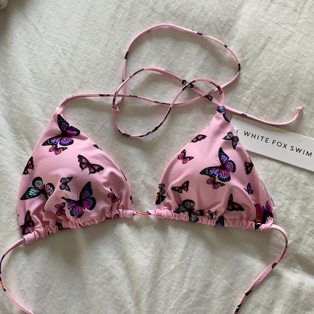 White fox butterfly swim bikini top